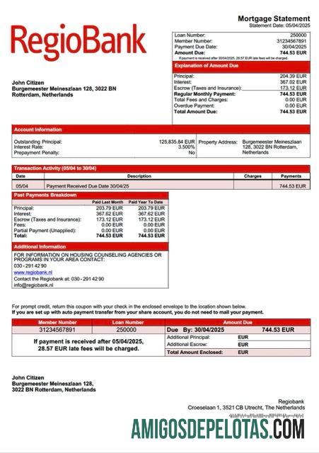 imprimível Modelo Word e PDF de declaração de hipoteca do Regiobank da Holanda